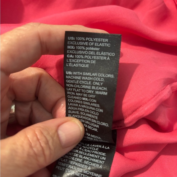 White House Black Market Pink Satiny tie front Blouse - Picture 9 of 10